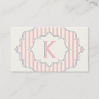 Monogram in a frame with pink, white stripes business card