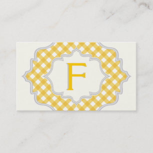 Monogram in a frame, yellow white gingham pattern business card