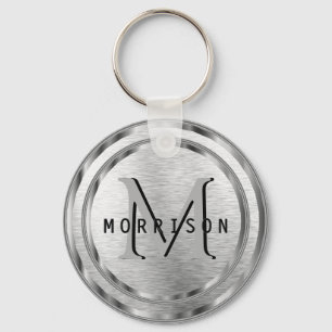 Monogram in a Silver Brush Texture Keychain