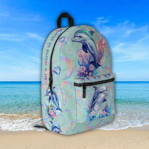 Monogram In a World of Sharks, Be a Dolphin Blue Printed Backpack
