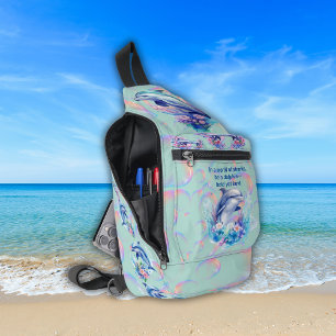 Monogram In a World of Sharks, Be a Dolphin Blue Sling Bag