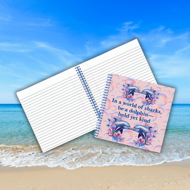 Monogram In a World of Sharks, Be a Dolphin Pink Notebook (Creator Uploaded)