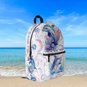 Monogram In a World of Sharks, Be a Dolphin White Printed Backpack