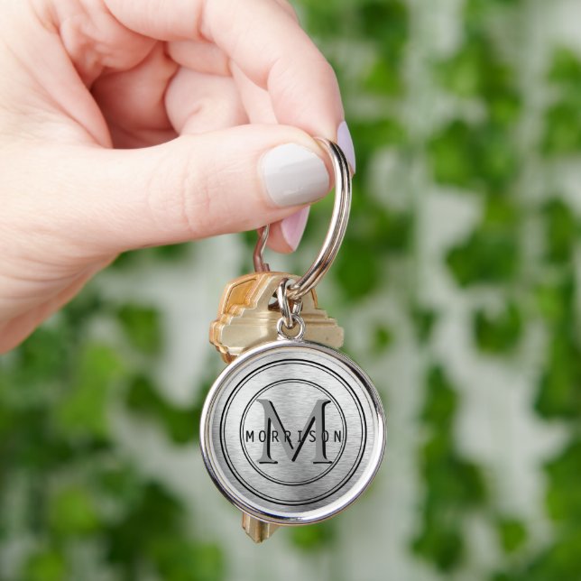 Monogram in Brush Silver Keychain (Hand)