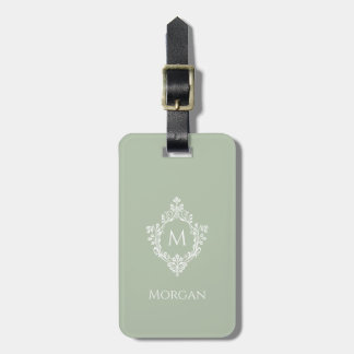Monogram in Crest Sage Green Vintage White Initial Luggage Tag
