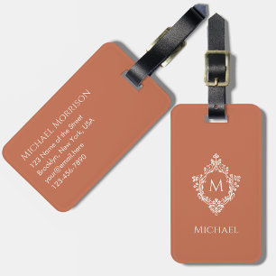 Monogram in Crest Terracotta White Initial Vintage Luggage Tag
