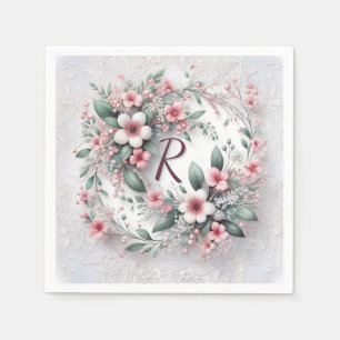 Monogram In Elegant Wedding Floral Wreath Napkin