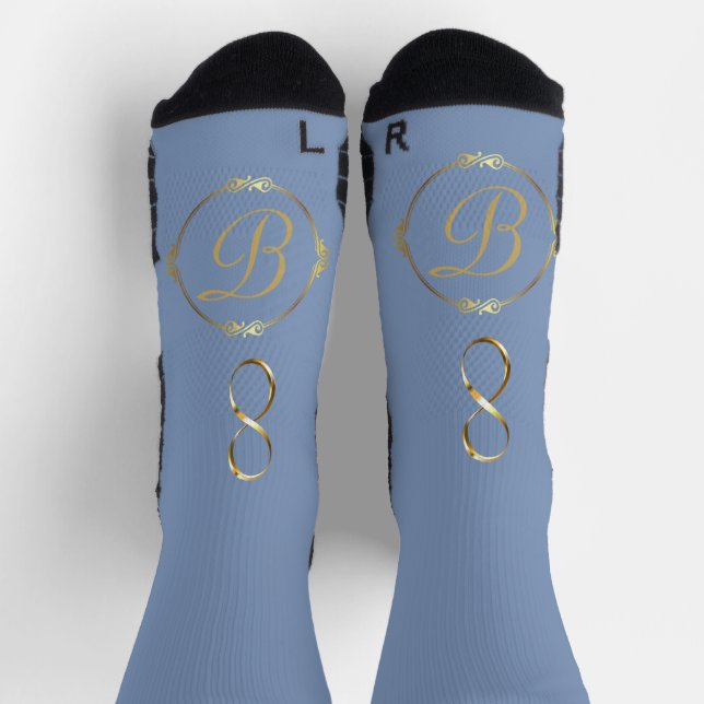 Monogram in gold with infinity circle on Blue | Socks (Top)