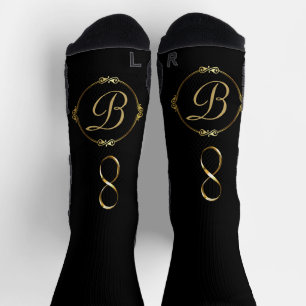 Monogram in gold with infinity circle on Grey   Socks