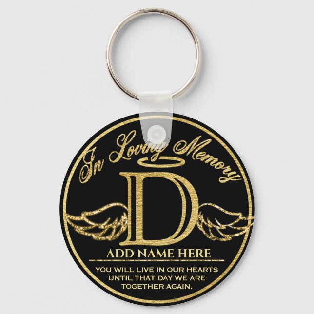 Monogram In Loving Memory Gold Memorial Letter D Key Ring (Front)