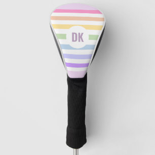 Monogram in White Circle Pastel Rainbow Stripes Golf Head Cover