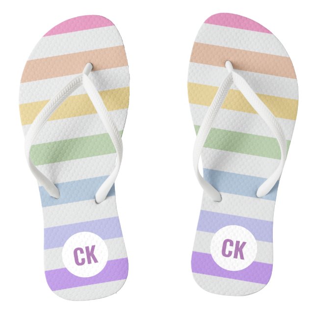 Monogram in White Circle Pastel Rainbow Stripes Jandals (Footbed)