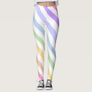 Monogram in White Circle Pastel Rainbow Stripes Leggings