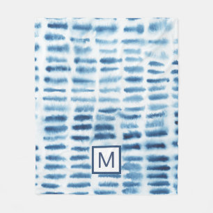 Monogram Indigio Watercolor Print Fleece Blanket
