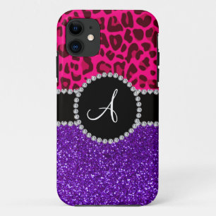 Monogram indigo purple glitter neon pink leopard iPhone 11 case