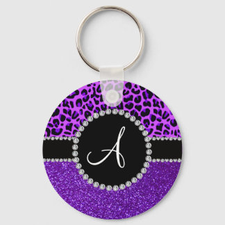 Monogram indigo purple glitter neon purple leopard key ring