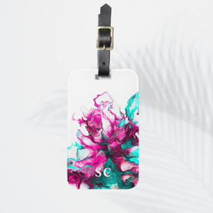 Monogram Initia Colourful Pink Abstract Marble Art Luggage Tag