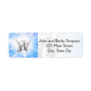 Monogram Initial A, Angel Wings & Halo w/ Clouds