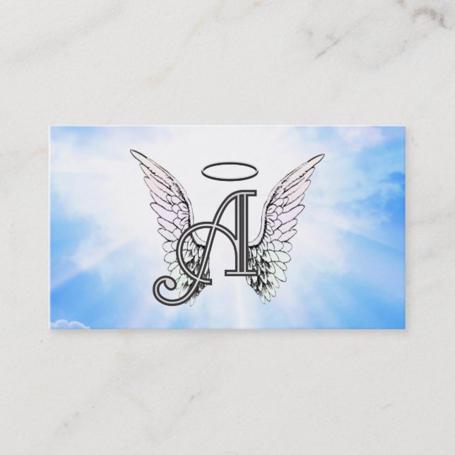 Monogram Initial A, Angel Wings & Halo w/ Clouds Business Card (Front)