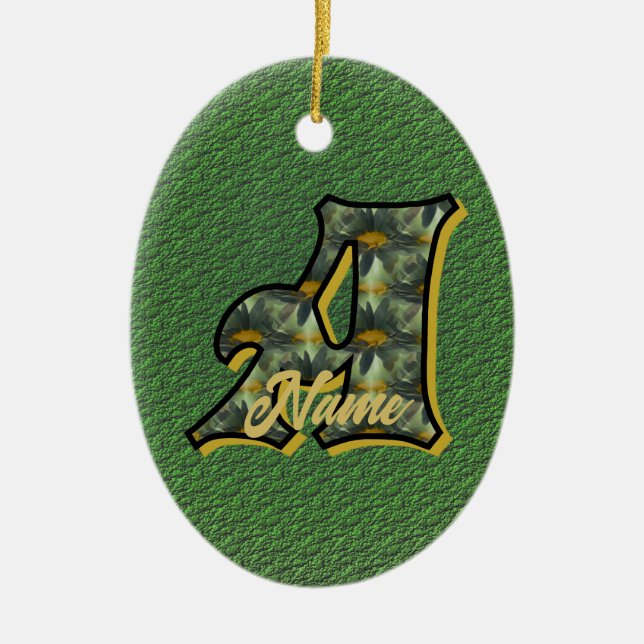 Monogram Initial A Daisies Art Personalised Ceramic Tree Decoration (Front)