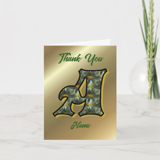Monogram Initial A Daisies Art Personalised Thank You Card (Front)
