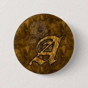 Monogram Initial A Elegant Gold Peony Flower 6 Cm Round Badge