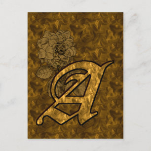 Monogram Initial A Elegant Gold Peony Flower Postcard