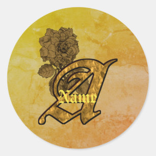 Monogram Initial A Elegant Gold Peony Personalised Classic Round Sticker