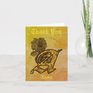Monogram Initial A Elegant Gold Peony Personalised Thank You Card
