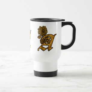 Monogram Initial A Elegant Gold Peony Personalised Travel Mug