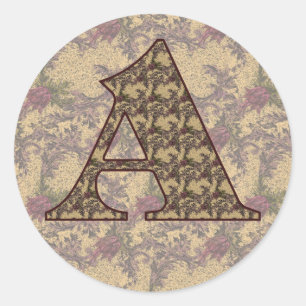 Monogram Initial A Elegant Vintage Floral Classic Round Sticker