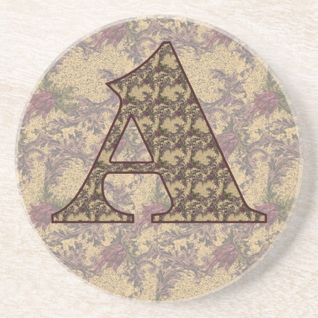 Monogram Initial A Elegant Vintage Floral Coaster (Front)