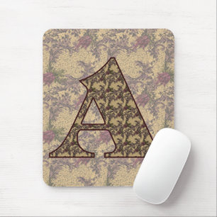 Monogram Initial A Elegant Vintage Floral Mouse Pad