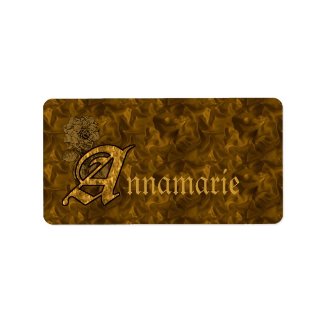 Monogram Initial A Gold Peony Floral Personalised Label (Front)