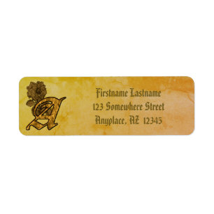 Monogram Initial A Gold Peony Return Address 