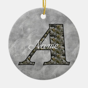 Monogram Initial A Hydrangea Flowers Personalised Ceramic Tree Decoration