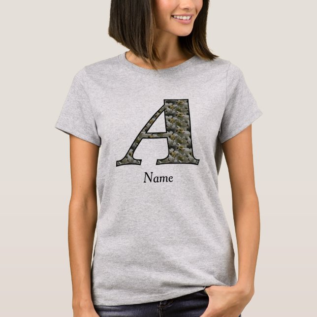 Monogram Initial A Hydrangea Flowers Personalised T-Shirt (Front)