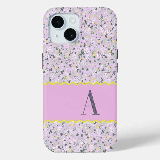 MONOGRAM INITIAL A LILAC LITTLE FLOWERS Case-Mate iPhone CASE (Back)