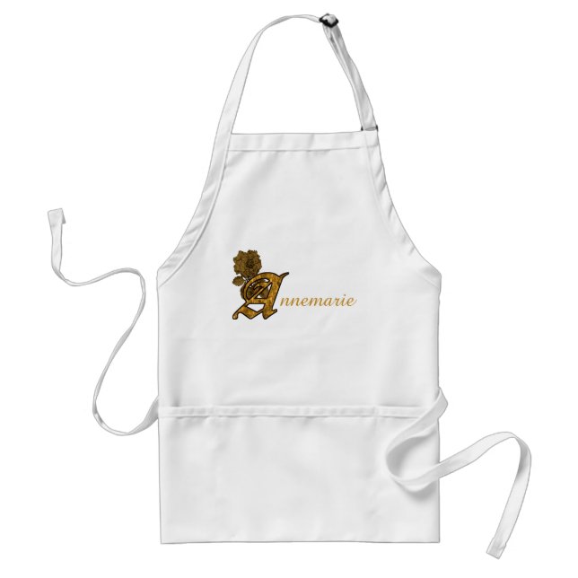 Monogram Initial A Name Gold Peony Personalised Standard Apron (Front)