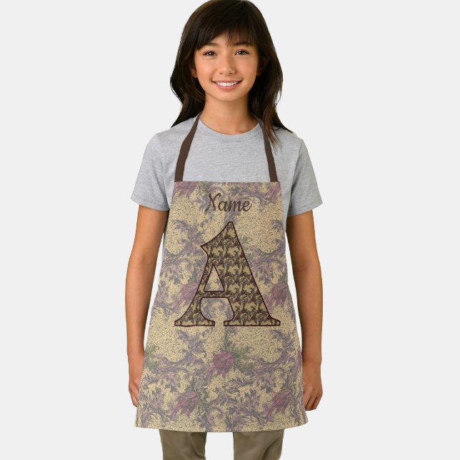 Monogram Initial A Vintage Floral Personalised Apron (Insitu)