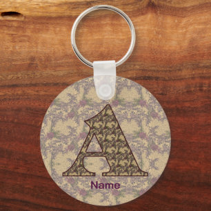 Monogram Initial A Vintage Floral Personalised Key Ring