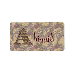 Monogram Initial A Vintage Floral Personalised Label