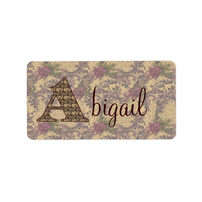 Monogram Initial A Vintage Floral Personalised Label (Front)