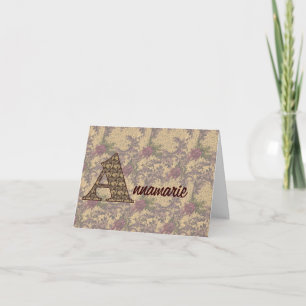Monogram Initial A Vintage Floral Personalised Note Card