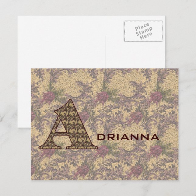 Monogram Initial A Vintage Floral Personalised Postcard (Front/Back)