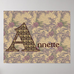 Monogram Initial A Vintage Floral Personalised Poster