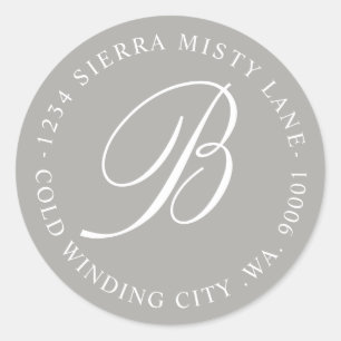 Monogram Initial Address or Wedding Grey Classic Round Sticker