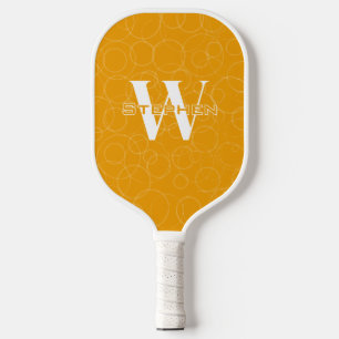 Monogram initial and name, Deep Orange, circles  Pickleball Paddle