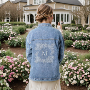Monogram Initial and White Lace Flowers Denim Jacket