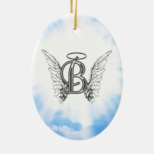 Monogram initial B alphabet letter with angel wing Ceramic Tree Decoration
